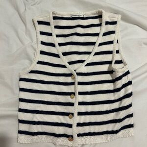 Abercrombie & Fitch Navy and White Striped Tank Top